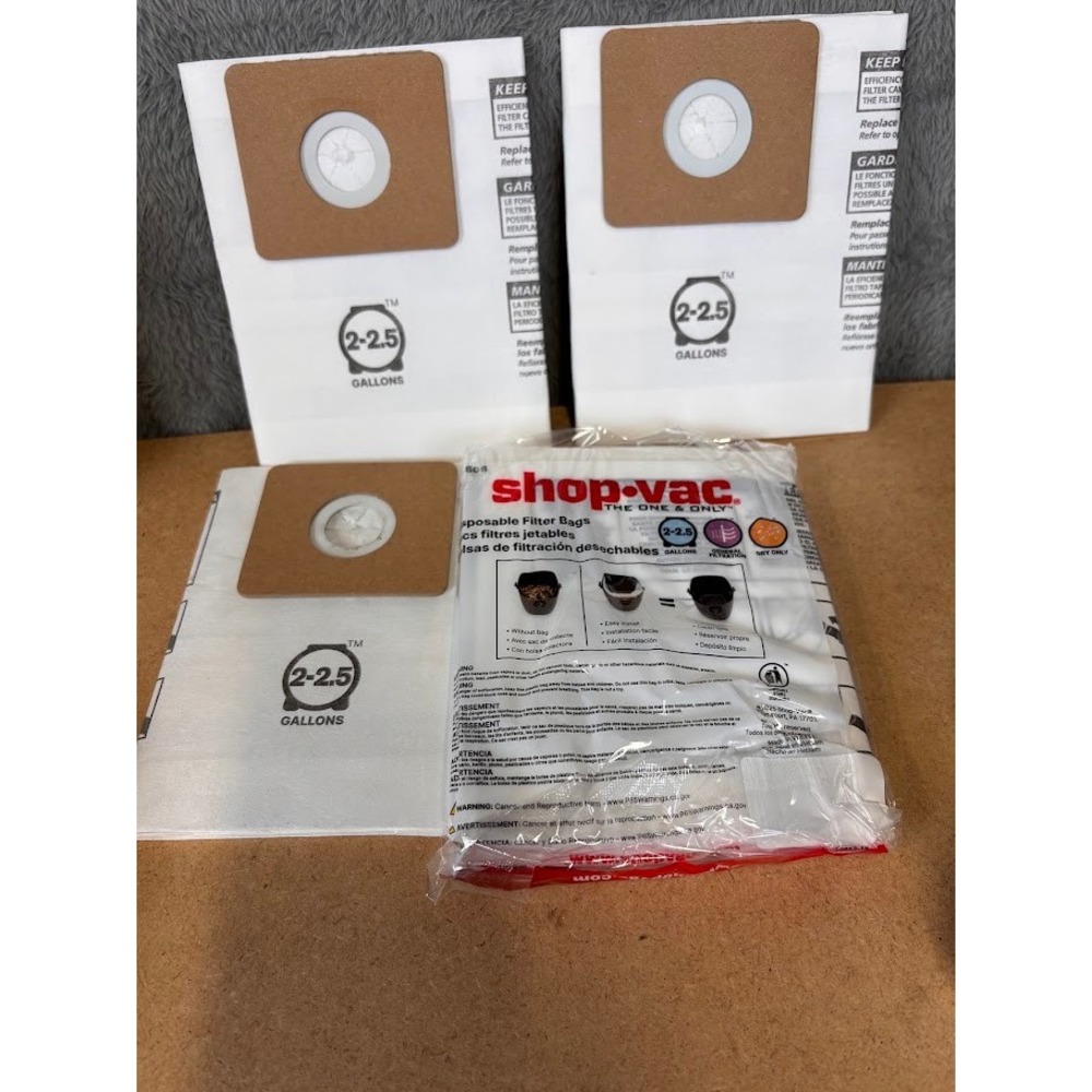 Shop-Vac 90668 Type B 2-2.5 Gallon Disposable Filter Bags 6 Pack White Dry Only - Picture 2 of 3